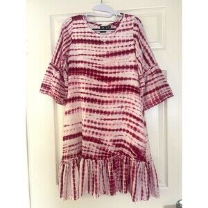 Garb Womens Size L Midi Dress Magenta White Tie Dye Embellished Boho Peasant